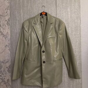 H&M Sage Faux Leather Blazer